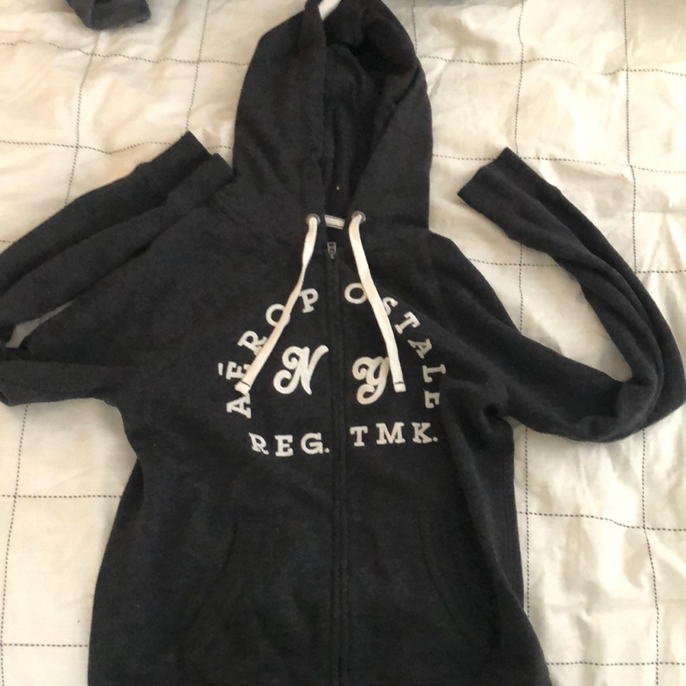 A zip up hooded sweatshirt